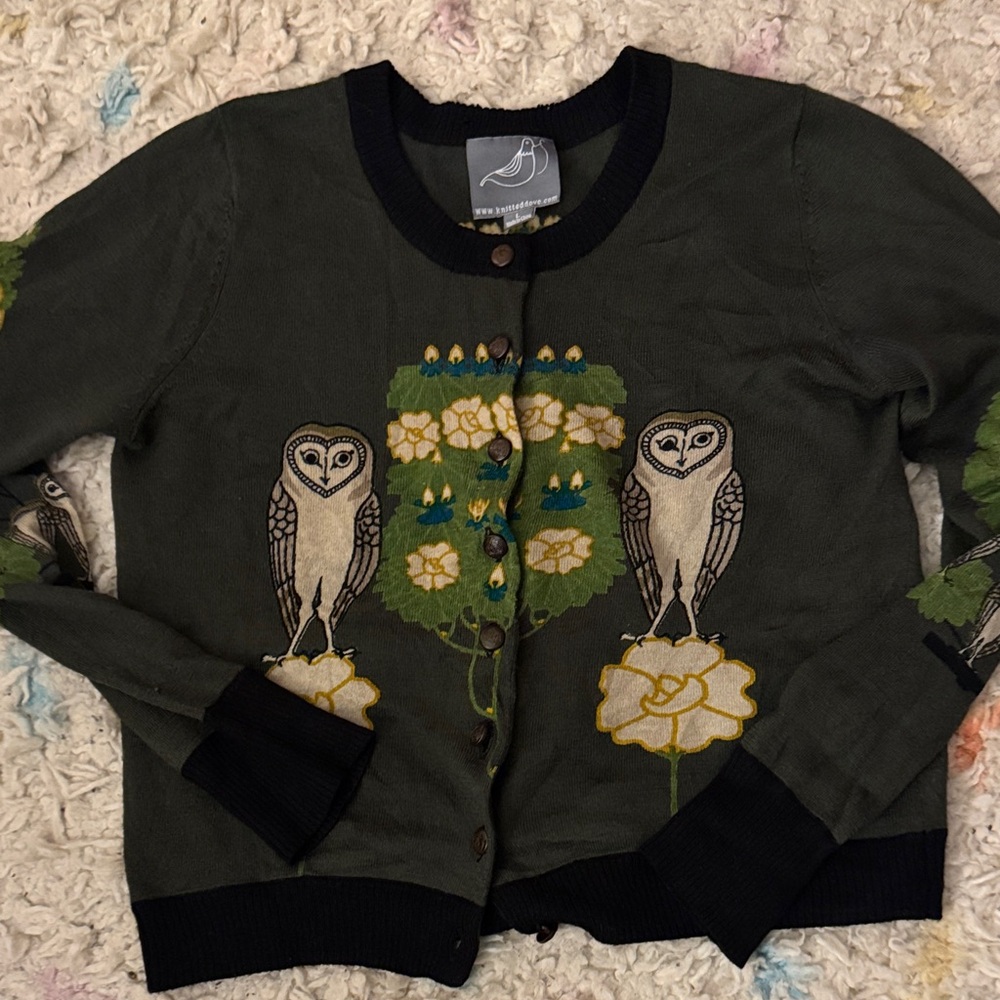 Rare Anthropologie Knitted Dove Owl sweater